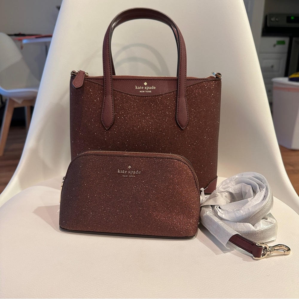 Kate Spade Deep Purple Glitter Tote and Pouch Set